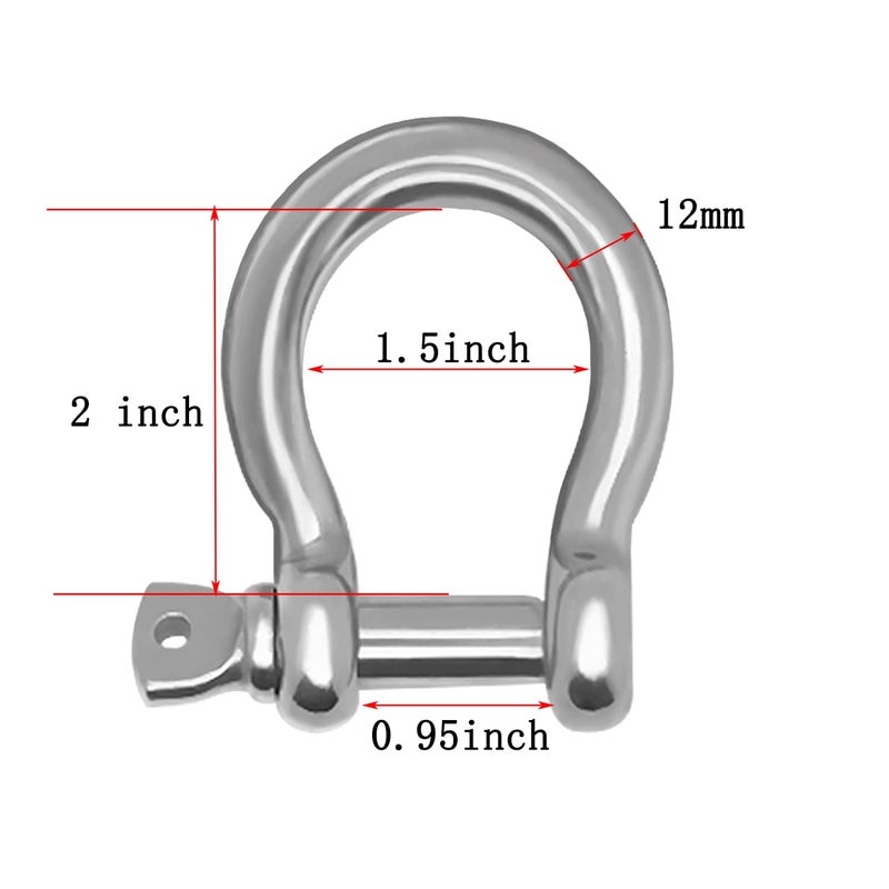 MYYZMY 2 Pcs 1/2 Inch Screw Pin Anchor Shackle, 304 Stainless Steel Shackles for Chains Wirerope, 12 mm - Image 2